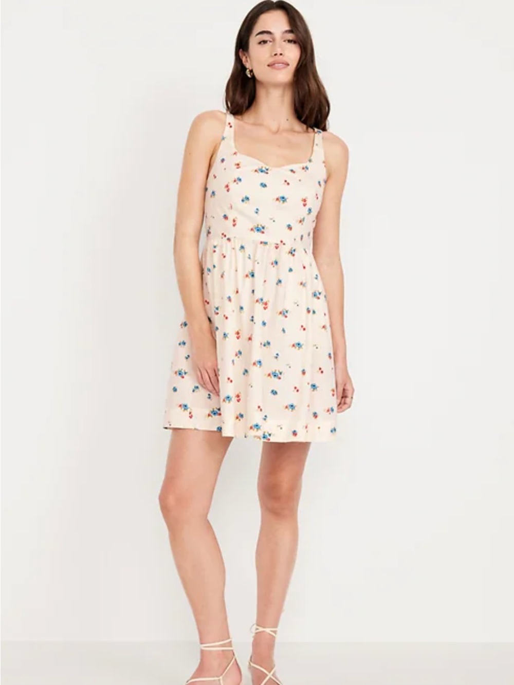 Women’s Old Navy Floral Sundress in Cream with Blue & Red Flowers